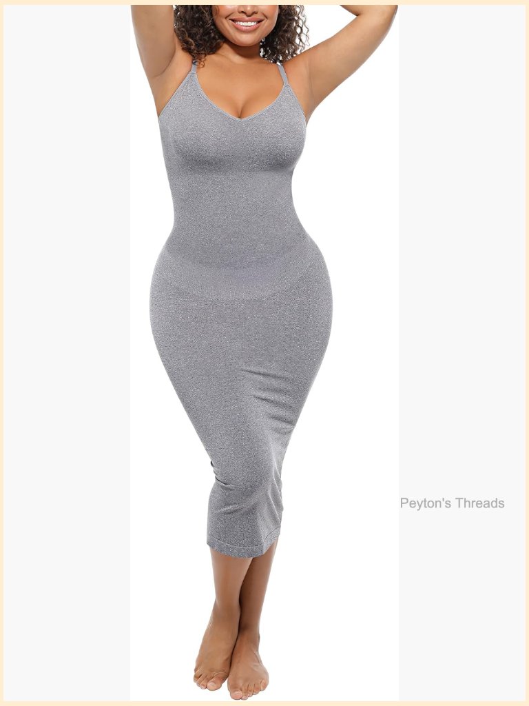 Women's Bodycon Midi Dress Built-In Bra Shapewear Tummy Control